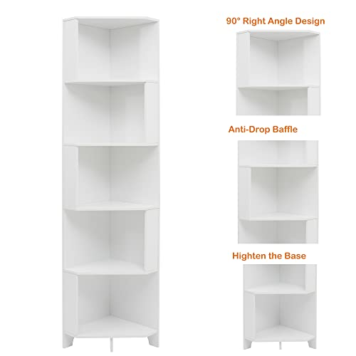 Function Home 9 Tier Tree Bookshelf, Modern Tall Geometric Bookcase, Freestanding Book Shelf, Wood Floor Storage Shelf for Living Room, Bedroom, Home Office,White