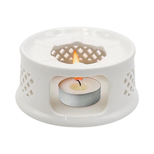 Ceramic Teapot Warmer, Coffee Warmer, Milk Warmer for Glass Teapot Stainless Steel Teapot and Other Heatproof Dish Warming Use (Ceramic White)