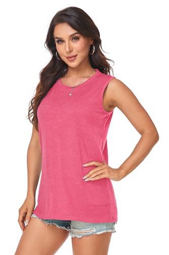Women Summer Tops Sleeveless Floral Tanks Casual Loose T Shirt Tunic Blouse(Red Floral, M)