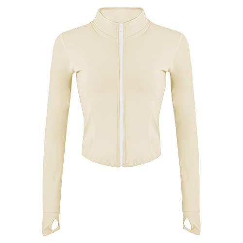 Lviefent Womens Lightweight Full Zip Running Track Jacket Workout Slim Fit Yoga Sportwear with Thumb Holes (Yellow-S)