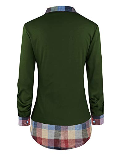 Oyamiki Women's Casual Collared Curved Hem 2 in 1 Pullover Tops