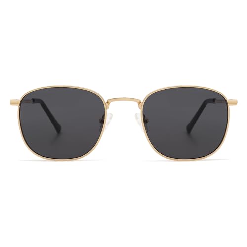 Appassal Small Retro Square Sunglasses for Women Men with Spring Hinge Sunnies AP3646,Gold/Grey