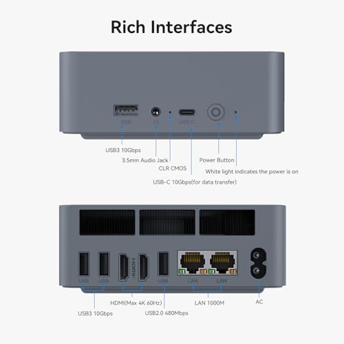 Beelink EQI12 Mini PC,Intel 12th Gen Core i3-1220P (10C/12T,up to 4.4GHz),Mini Computer with 16GB DDR4 RAM 500GB M.2 2280 PCle 4.0x4 SSD,4K Dual Screen Display/Dual LAN/WiFi6/BT5.2/USB3.0
