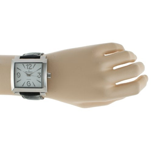 Peugeot Women's Big Face Square Boyfriend Watch with Black Leather Band 706bk