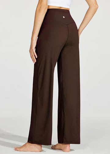 Willit Women's Wide Leg Yoga Pants with Pockets Stretch Loose High Waist Comfy Soft Casual Lounge Sweatpants 30” Dark Khaki L
