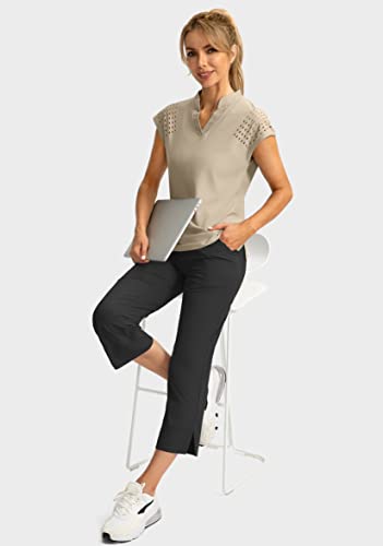 Soothfeel Women's Golf Shirt Cap Sleeve V Neck Polo Shirts Lightweight Quick Dry Workout Tennis Shirts Tops for Women(Black, L)