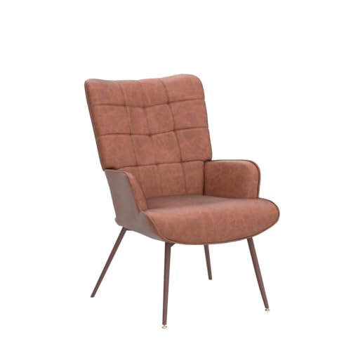 Kosydown Basic Leather Accent Chair, Brown Living Room Chair,High Back Accent Chair,PU Faux Leather Wingback Chair, Bedroom Chair