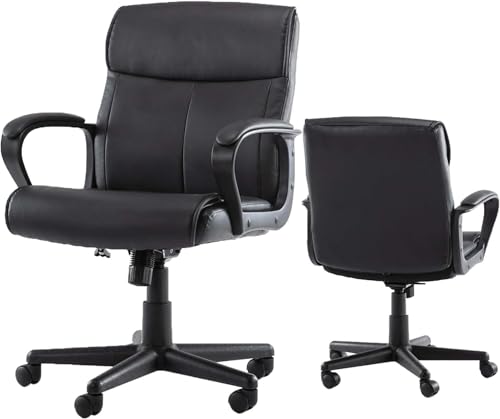 OLIXIS Executive Office Chair with Padded Armrests Mid Back Lumbar Support and Adjustable Height & Tilt Angle, PU Leather Swivel Rolling, Modern Black