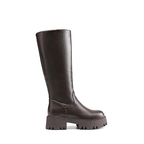 DREAM PAIRS Knee High Boots Women, Comfortable Platform Round-Toe Side Zip Chunky Boots for Women, Sdkb2301w, Black, Size 6