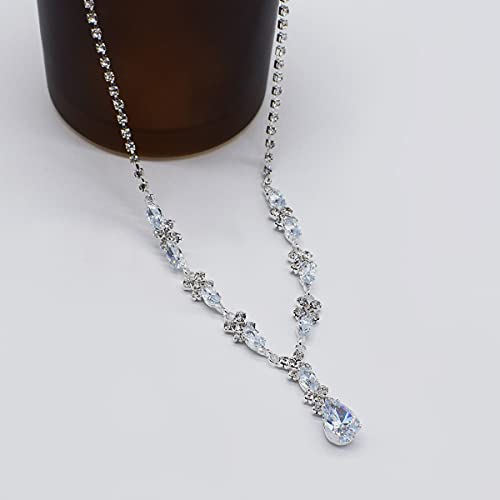 UDYLGOON Bride Rhinestone Crystal Earrings Necklace Jewelry Set for Bridesmaid Bride Wedding Costume Prom (Black)