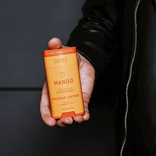 Mando Smooth Solid Stick (2.6 Ounce) + Acidified Body Wash (8.5 Ounce) - Clinically Proven to Block Odor All Day - Whole Body Safe For Pits, Packages + Feet (Bourbon Leather)