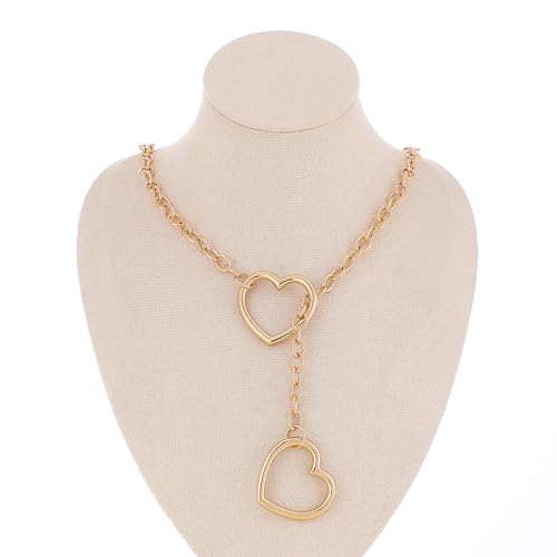 Taouzi Handmade Punk Gothic Jewelry Necklace for Women Heart O-ring Slip Chain Necklace Adjustable Lariat Choker Necklace for Women 24 Inch (Black)
