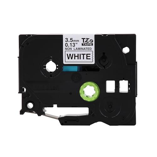 Brother Genuine P-Touch TZE-N201 Tape, 9/64" (0.13") Wide Super-Narrow Non-Laminated Tape, Black on White, Recommended for Home and Indoor Use, 0.13" x 26.2' (3.5mm x 8M), Single-Pack, TZEN201