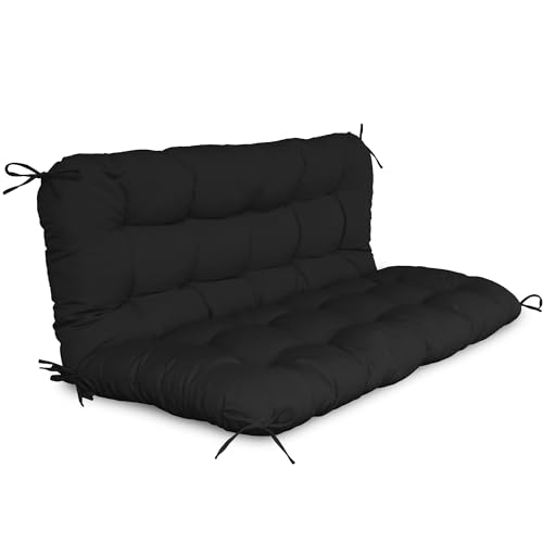 YEFU Porch Swing Cushion, Outdoor Swing Cushions Replacement with Backrest, Thickened Waterproof Bench Cushion for Patio Furniture, 48x40x5 Inch, Black