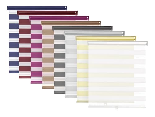 LazBlinds No Tools No Drill Cordless Dual Layer Zebra Roller Blinds, Light Filtering Sheer Shades Horizontal Window Blinds for Windows Size 42'' W x 72'' H, Grey