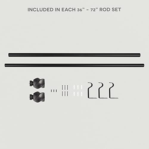 Exclusive Home Twist 1" Window Curtain Rod and Finial Set, Adjustable 36"-72", Matte Black