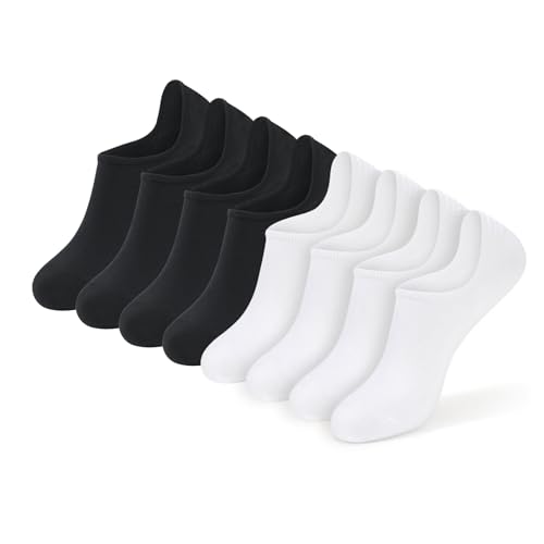 GUUNIEE No Show Socks Womens 4 Pairs Black White Pairs Invisible Liner Non Slip Low Cut Socks