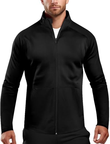 Mens Zip Up Jacket Athletic Workout(Black,S)