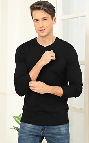 NITAGUT Mens Slim Fit Pullover Sweaters Long Sleeve Knitted Fabric Henley Sweater Black, Small
