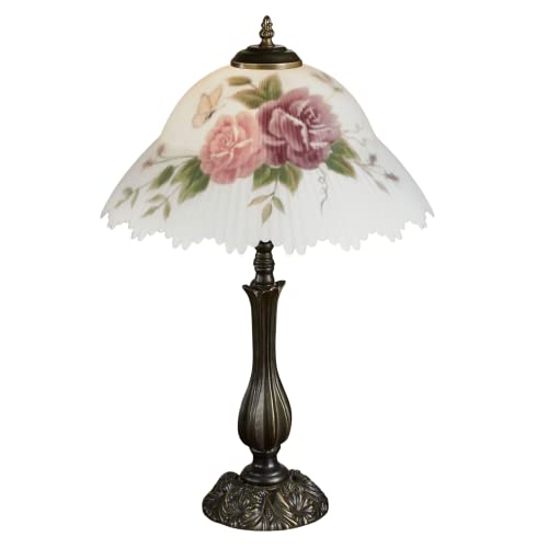 Touch of Class Brinley Floral Table Lamp - Bronze - Old Fashioned Desk Lamp for Bedroom, Living Room, Office - Painted by Hand Ruffled Glass Lampshade - Victorian Style Aesthetic