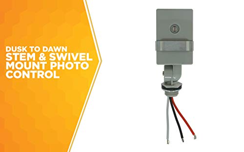 Woods 59411WD Outdoor Hardwired Stem and Swivel Light Control with Photocell; Compatible with Most Types of Bulbs; Swivel Mount for Adjustable Placement; Automatic Settings; Time Delay ; Grey