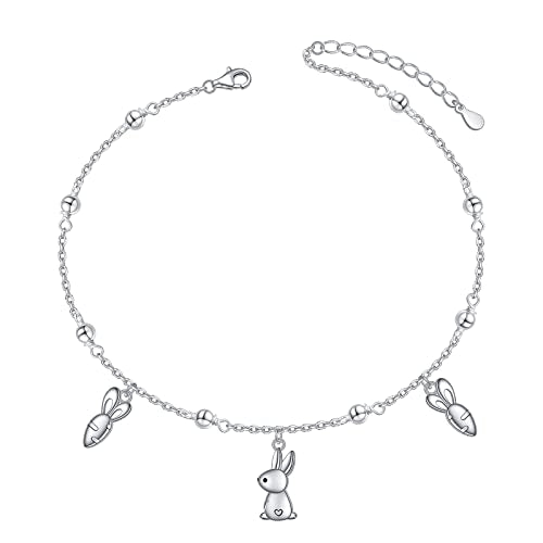 Ladytree Anklet for Women 925 Sterling Silver Lotus Beaded Adjustable Foot Cubic Zirconia Blue Flower Symbol Ankle Bracelet Anklets Jewelry for Yoga lovers