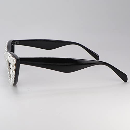 FUPRECIOUS Pearl Cat Eye Sunglasses Womens Cute Fashion Trendy Eyewear ((2 Pack) black)