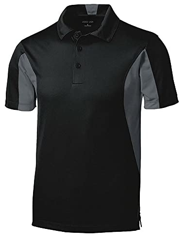 Joe's USA Men's Moisture Wicking Side Blocked Micropique Polo-4XL Black/Grey