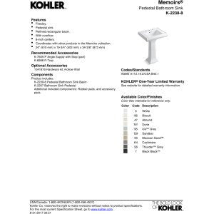 KOHLER Memoirs® Classic 24" pedestal bathroom sink with 8" widespread faucet holes