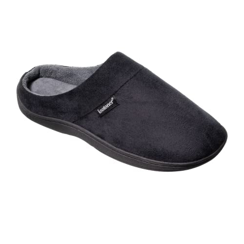 isotoner Men's Classic Microterry Slippers, Fuax Microsuede Black, 8-9