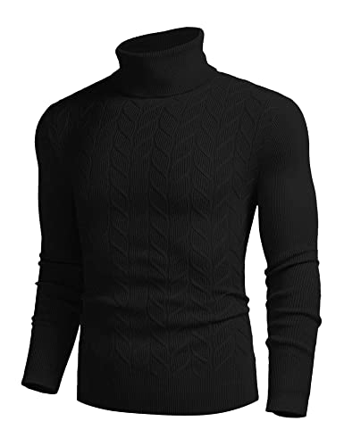 COOFANDY Men's Slim Fit Turtleneck Sweater Casual Pullover Sweater Basic Twist Patterned Knitted Sweater Khaki