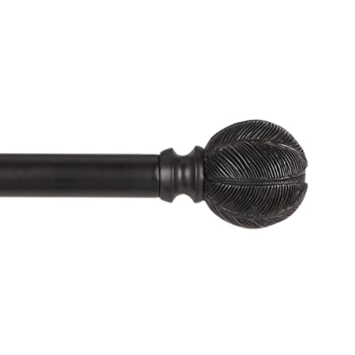 Exclusive Home Curtains Acanthus 1" Window Curtain Rod and Finial Set, Adjustable 36"-72", Matte Black