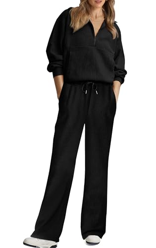 XIEERDUO Two Piece Sets for Women Fall Travel Outfits Long Sleeve Sweat Tracksuit Workout Sweatsuit Loose Loungewear Women's Winter Clothes L