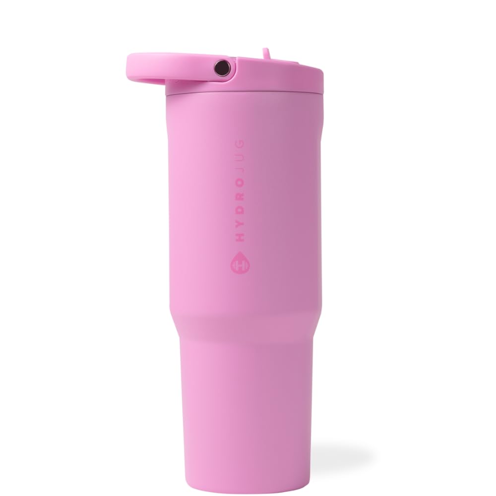 HydroJug Sport - Stainless Steel Tumbler with Straw, Vacuum Insulated, 32oz Leakproof Water Bottle, Ergonomic Design, Reusable, Dishwasher Safe, Rubber Base, Durable for Gym or Outdoors, Bubblegum