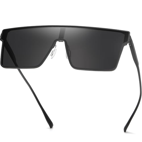 DUCO Square Oversized Fashion Sunglasses for Men Polarized Flat Top UV400 Protection Metal Frame Big Large DC3055