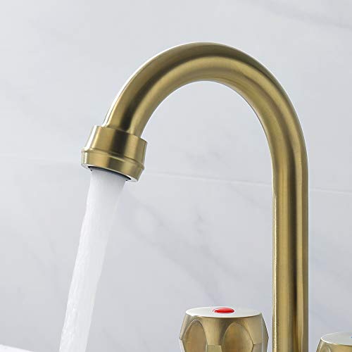 Bathroom Faucets 4 Inch Centerset Bathroom Faucet 2 Handle Faucet for Bathroom Sink with 2 and 3 Hole, Lead-Free Faucets for Bathroom Sink Vanity Rv Sink Faucet, Brushed Gold