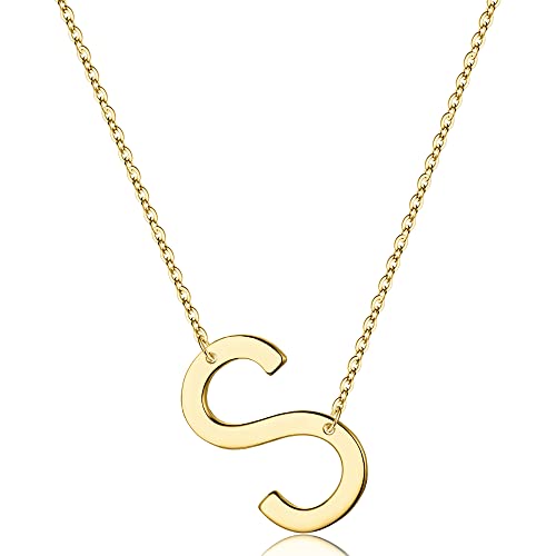 Ursilver Sterling Silver Initial Necklaces for Women, 14K Gold Over S925 Sterling Silver Sideways Initial Necklaces Letter Pendant Necklaces Gold Dainty Sterling Silver Initial Necklaces for Women(K)