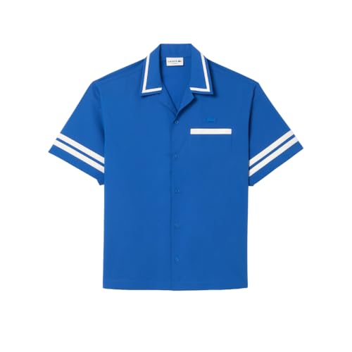 Lacoste Men's Short Sleeve Relaxed Fit Woven Shirt, Abysm/Flour, XL2XL