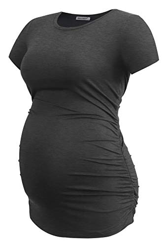 Smallshow Women's Maternity Tops Side Ruched Tunic T-Shirt Pregnancy Clothes Medium Army Green-Black-Burgundy