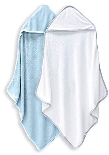 BAMBOO QUEEN 2 Pack Premium Baby Bath Towel - Rayon Made from Bamboo, Hooded Towels for Babies,Toddler,Infant - Newborn Essential -Perfect Baby Registry Gifts (White and Yellow, 30 x 30 Inch)