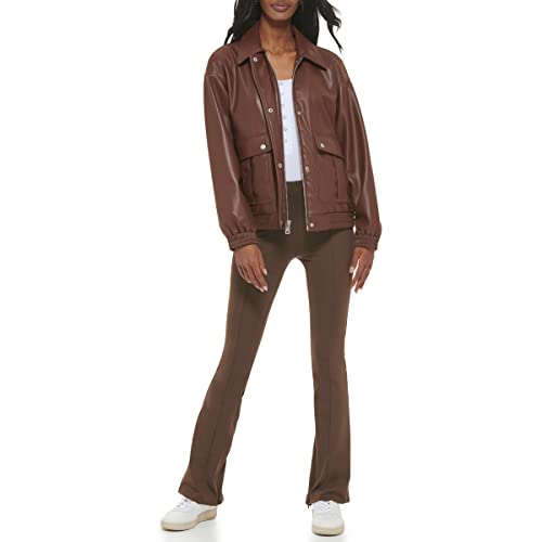Levi's Women's Faux Leather Lightweight Dad Bomber Jacket, Chocolate Brown, X-Small