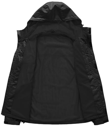 TBMPOY Men's Waterproof Rain Jackets Ligjtweight Hooded Raincoar Running Cycling Hiking Outdoor Windbreaker Black S