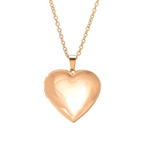 Paialco Heart Shape Locket Pendant Necklace for Love Memory Photo Keeping, 18" Rose Gold Tone