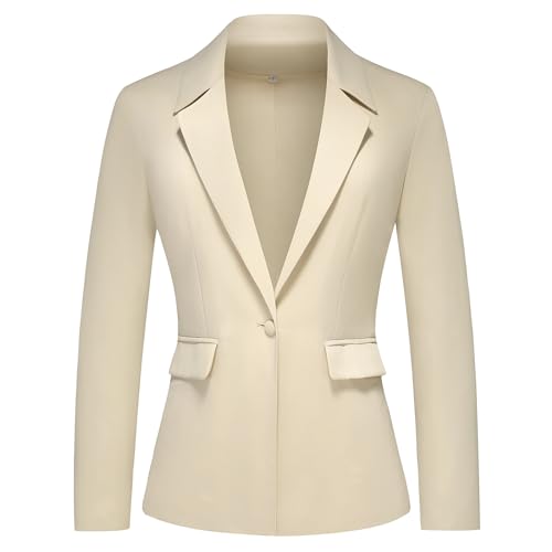 Lamgool Women's Long Sleeve Blazer Casual Open Front Office Jacket with Lapel Pockets for Work (Beige, Small)