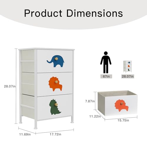 FRAPOW Kids Dresser for Bedroom, Baby Girls Dresser with 8 Fabric Drawers Tall Storage Organizer for Toddler Child with Wood Top Metal Frame for Living Room, Nursery, Closet, Apartment