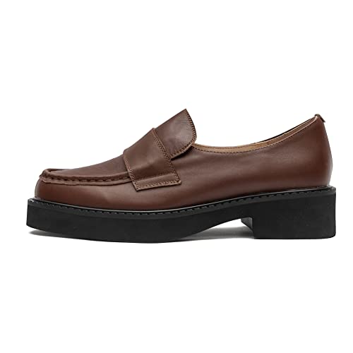 ONEENO Women's Platform Black Leather Loafer 5.5 M US