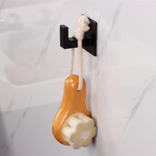 Vanloory Bathroom Towel Hooks, 2 Pack Self Adhesive Square Coat Hooks, Sturdy No Drilling Robe Hook, Heavy Duty Aluminum Clothes Hanger, Wall Hooks for Bathroom Bedroom Kitchen(Black, 2 in)