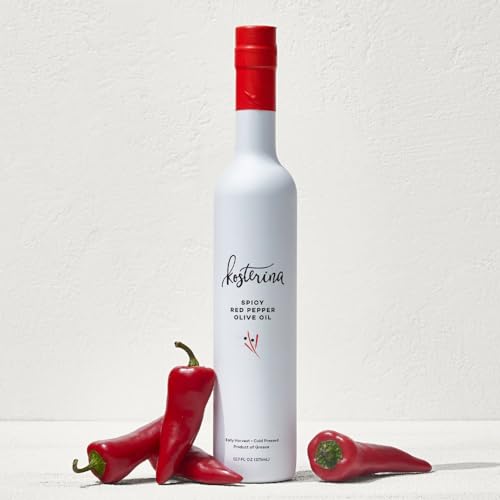 Spicy Red Pepper Olive Oil, Cold-Pressed EVOO, Made from 100% Pure Early Harvested Koroneiki Olives, Authentic Mediterranean Flavors, Incredible Superfood, Smooth & Fresh Taste (12.7 oz)