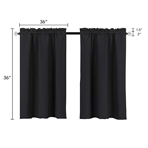 Easy Home 2 Panels Blackout Tier Curtain with Rod Pocket for Kitchen, Bathroom, Living Room, Thermal Insulated, Light Blocking for Any Small Window 36" (W) x36 (L) (Black)