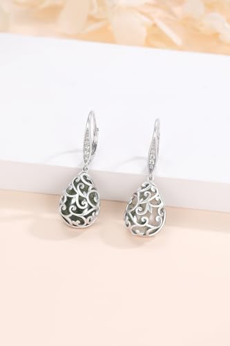 Dangle Earrings for Women Teen Sterling Silver Garnet Leverback Earrings Minimalist Hypoallergenic Earrings for Sensitive Ears Dangle Drop Jewelry for Birthday Anniversary